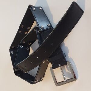 Michael Kors Black Premium Leather Silver Studded Luxe Dress Belt Sz.M